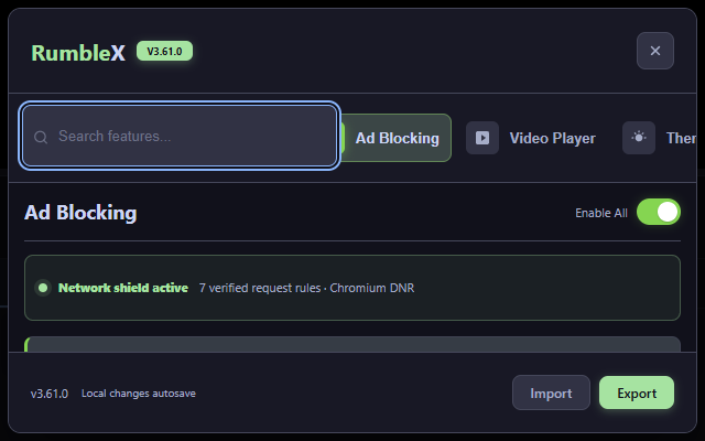 RumbleX settings on a Rumble page
