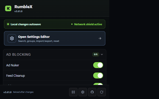 RumbleX extension popup
