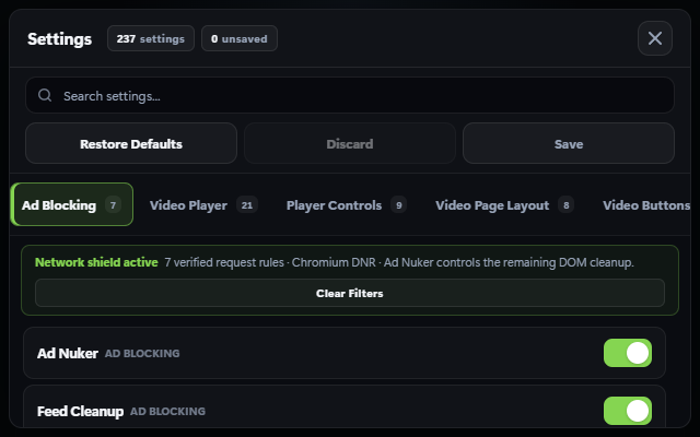 Searchable RumbleX settings editor