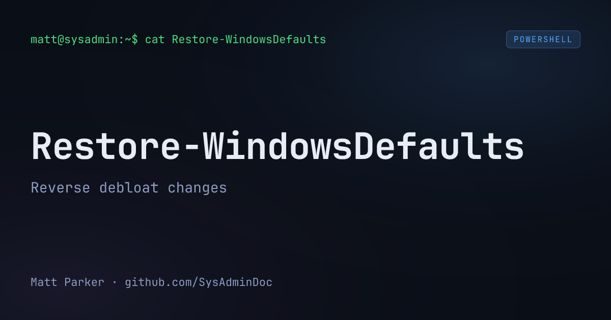 Restore-WindowsDefaults card